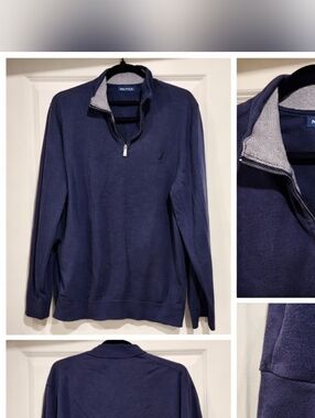 Nautica Navy Quarter Zip Sweater Men’s Pullover Classic Logo Size (Large)